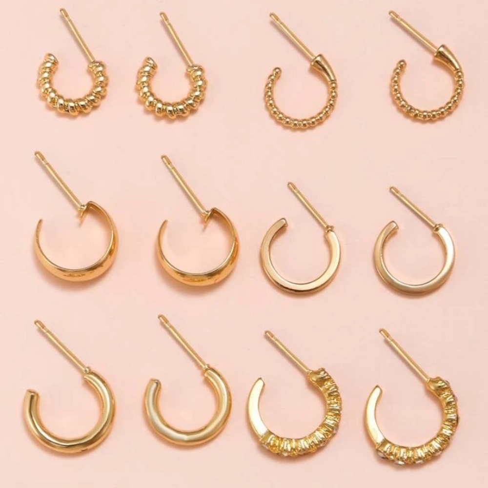 new 6 pairs set of mini gold hoop earrings